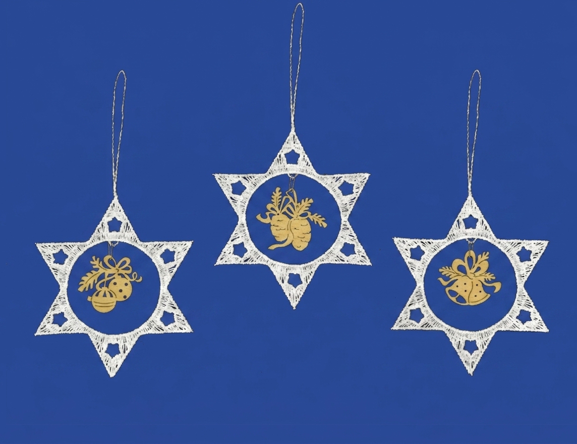 3er set weihnachtsanhänger stern mit kugeln zapfen glocken
