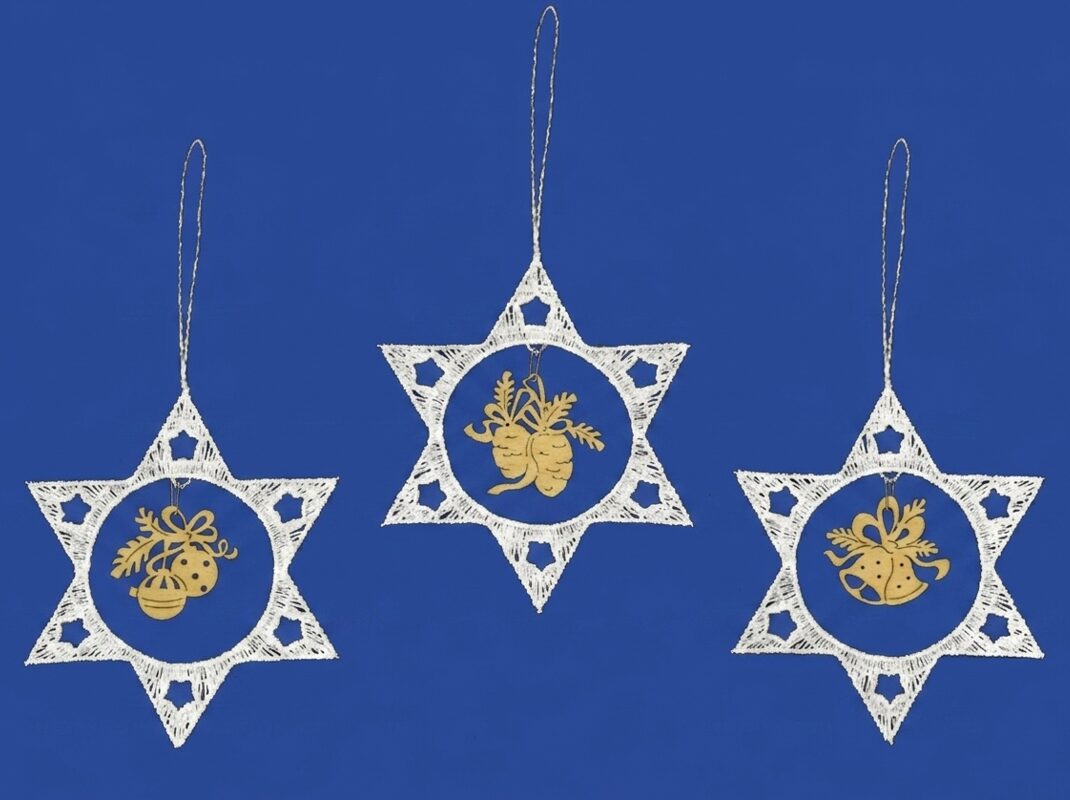 3er set weihnachtsanhänger stern mit kugeln zapfen glocken