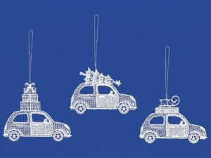 plauener spitze 3er set weihnachtsanhänger autos