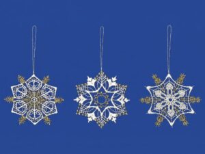 plauener spitze 3er set weihnachtsanhänger schneesterne ecru/gold