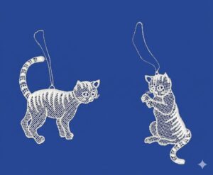 plauener spitze katzen anhänger set – laufend & sitzend, 9 cm