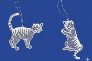 plauener spitze katzen anhänger set – laufend & sitzend, 9 cm