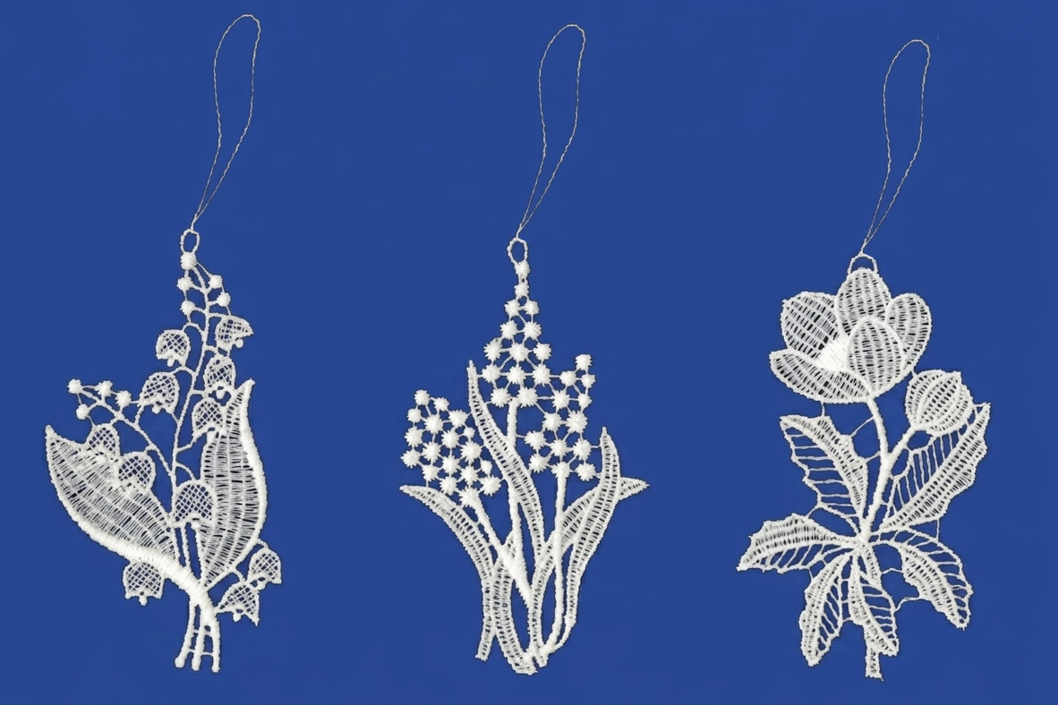 plauener spitze frühblüher anhänger set – 3er, 10 cm