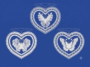 plauener spitze herz anhänger schmetterling 3er set