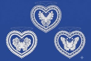 plauener spitze herz anhänger schmetterling 3er set