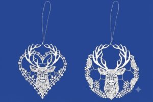 plauener spitze hirsch anhänger 2er set – herz & zweige