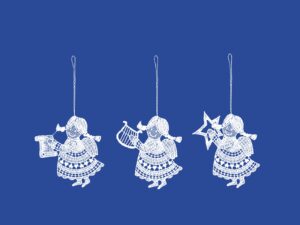 plauener spitze engel anhänger 3er set, 8,5 cm