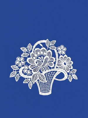 plauener spitze fensterbild blumenkörbchen – 19 × 16 cm