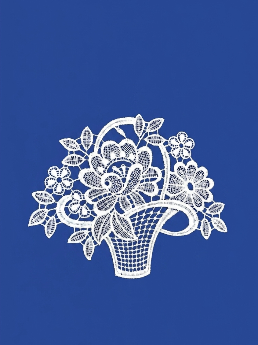 plauener spitze fensterbild blumenkörbchen – 19 × 16 cm