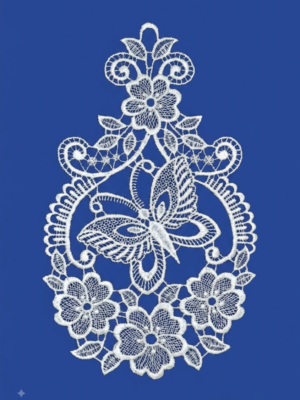 plauener spitze fensterbild schmetterling – 16 × 25 cm
