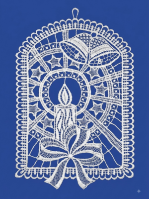 plauener spitze fensterbild kerzenschein – 25 × 15 cm