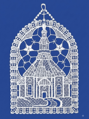 plauener spitze fensterbild seiffener kirche – 25 × 16 cm