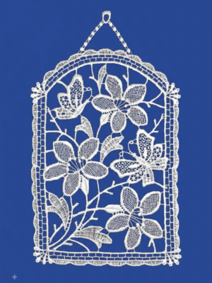 plauener spitze fensterbild blumen – 26 × 16 cm