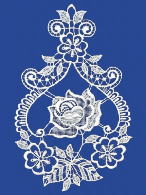 plauener spitze fensterbild rose – 24 × 15 cm