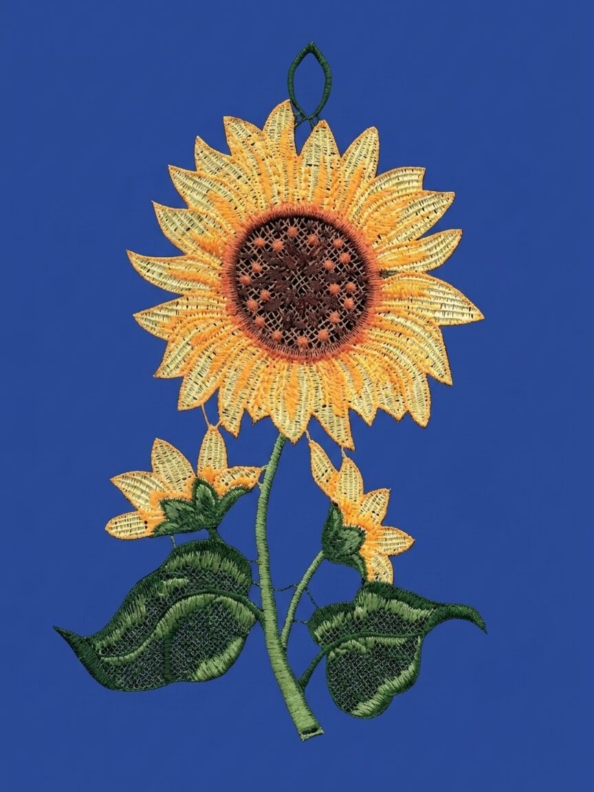 plauener spitze fensterbild sonnenblume