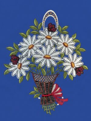 plauener spitze fensterbild margerite mit käfer