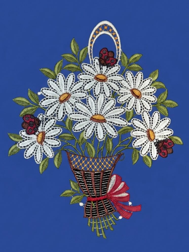 plauener spitze fensterbild margerite mit käfer
