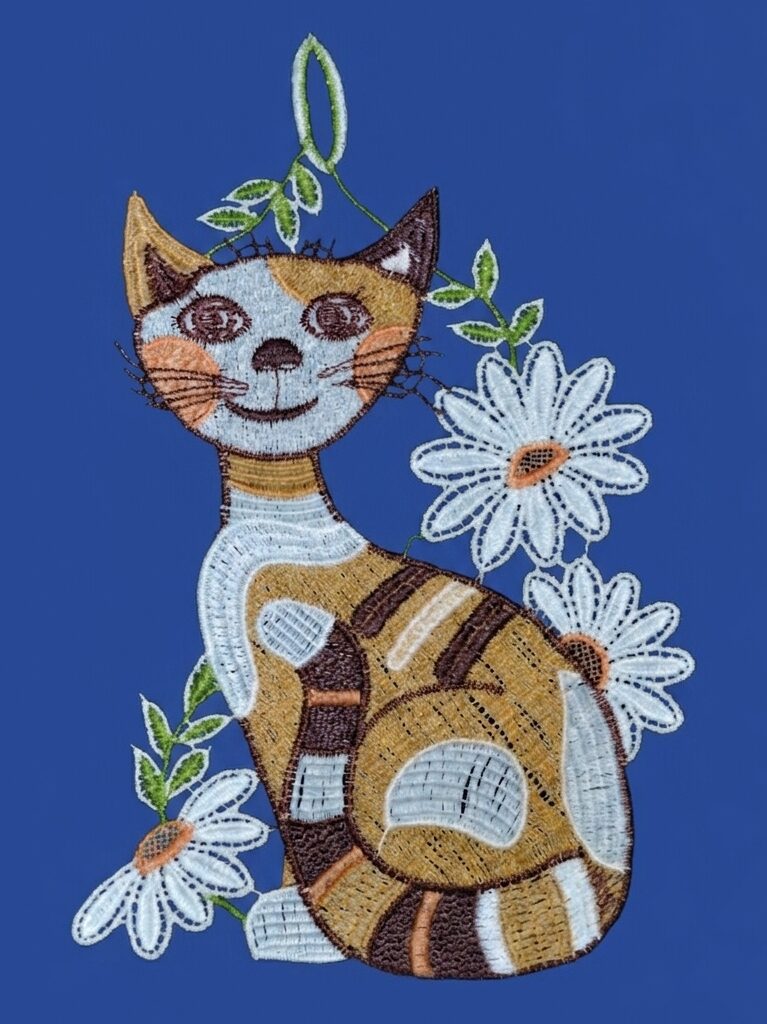 plauener spitze fensterbild katze braun