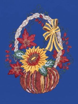 plauener spitze fensterbild kürbis mit sonnenblume