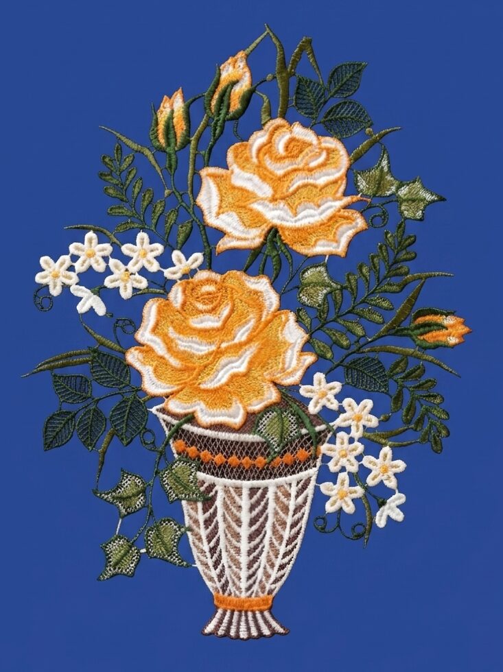 plauener spitze fensterbild rosenkorb