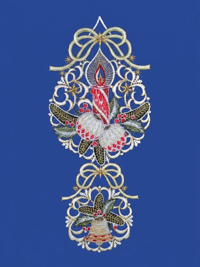 plauener spitze fensterbild kerze & glöckchen