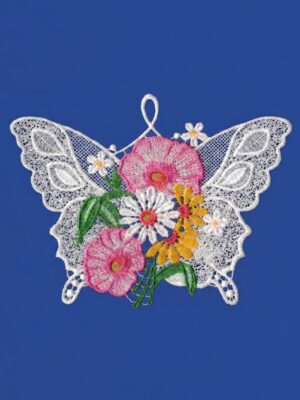 plauener spitze fensterbild schmetterling mit blütenzweig