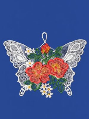 plauener spitze fensterbild schmetterling mit blüten