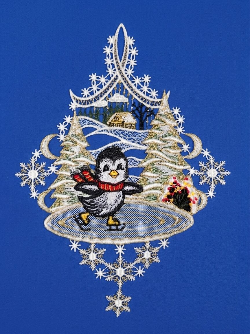 plauener spitze fensterbild pinguin