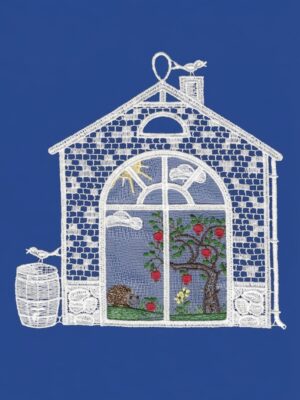 plauener spitze fensterbild hausrahmen mit apfelbaum