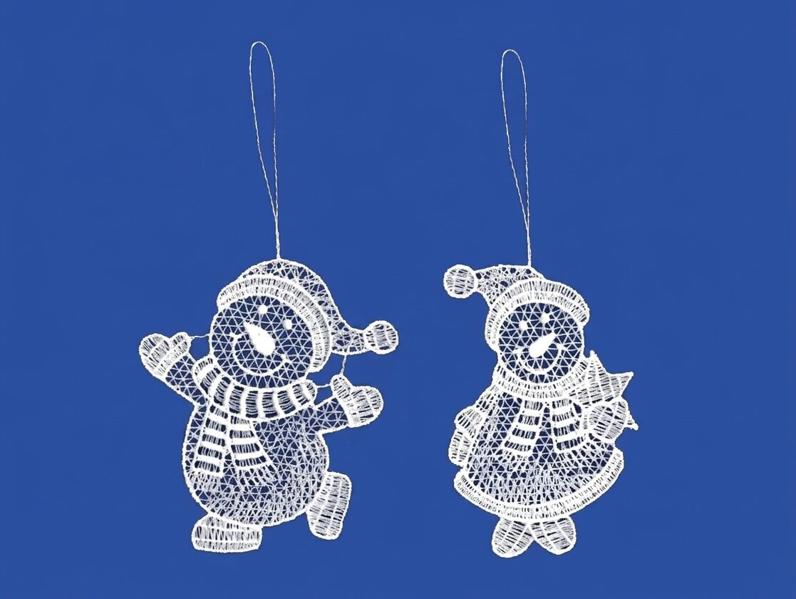 plauener spitze 2er set anhänger schneemann & schneefrau