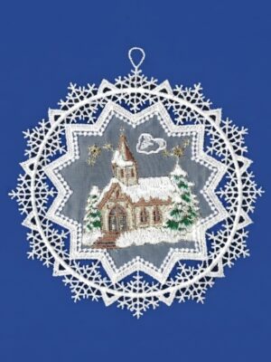 plauener spitze fensterbild schneesternrahmen mit kirche