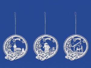 plauener spitze 3er set anhänger mond mit weihnachtsmotiven