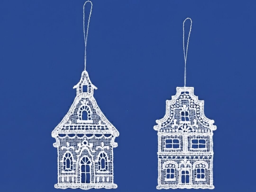 plauener spitze 2er set anhänger kirche & haus