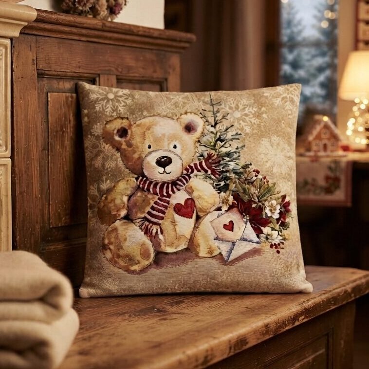kissenhülle teddy mit wunschzettel – gobelin