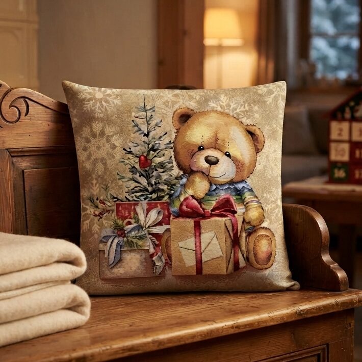 kissenhülle teddy mit paket – gobelin