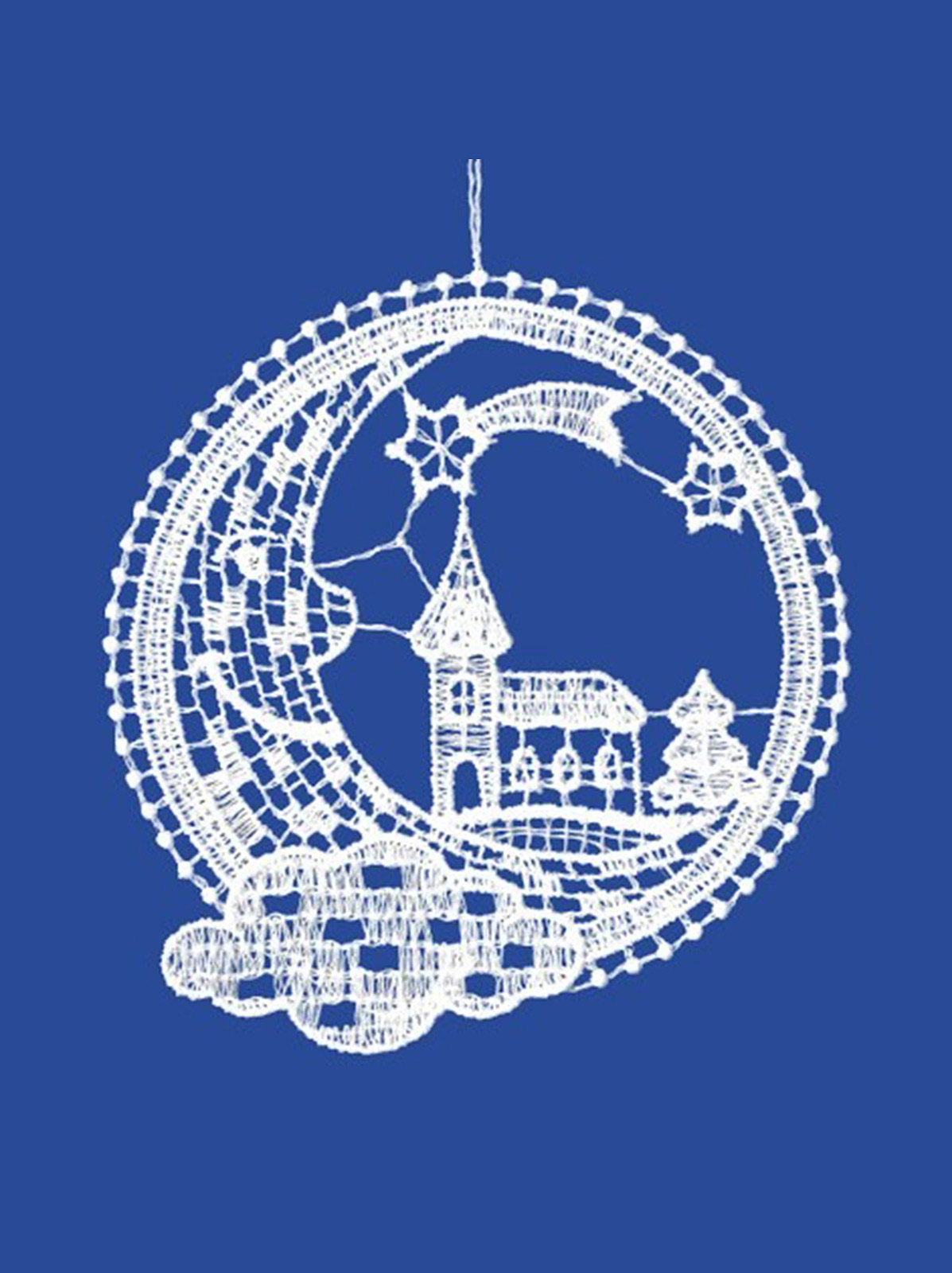 plauener spitze 3er set anhänger mond mit weihnachtsmotiven