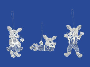plauener spitze 3er set anhänger hasenfamilie